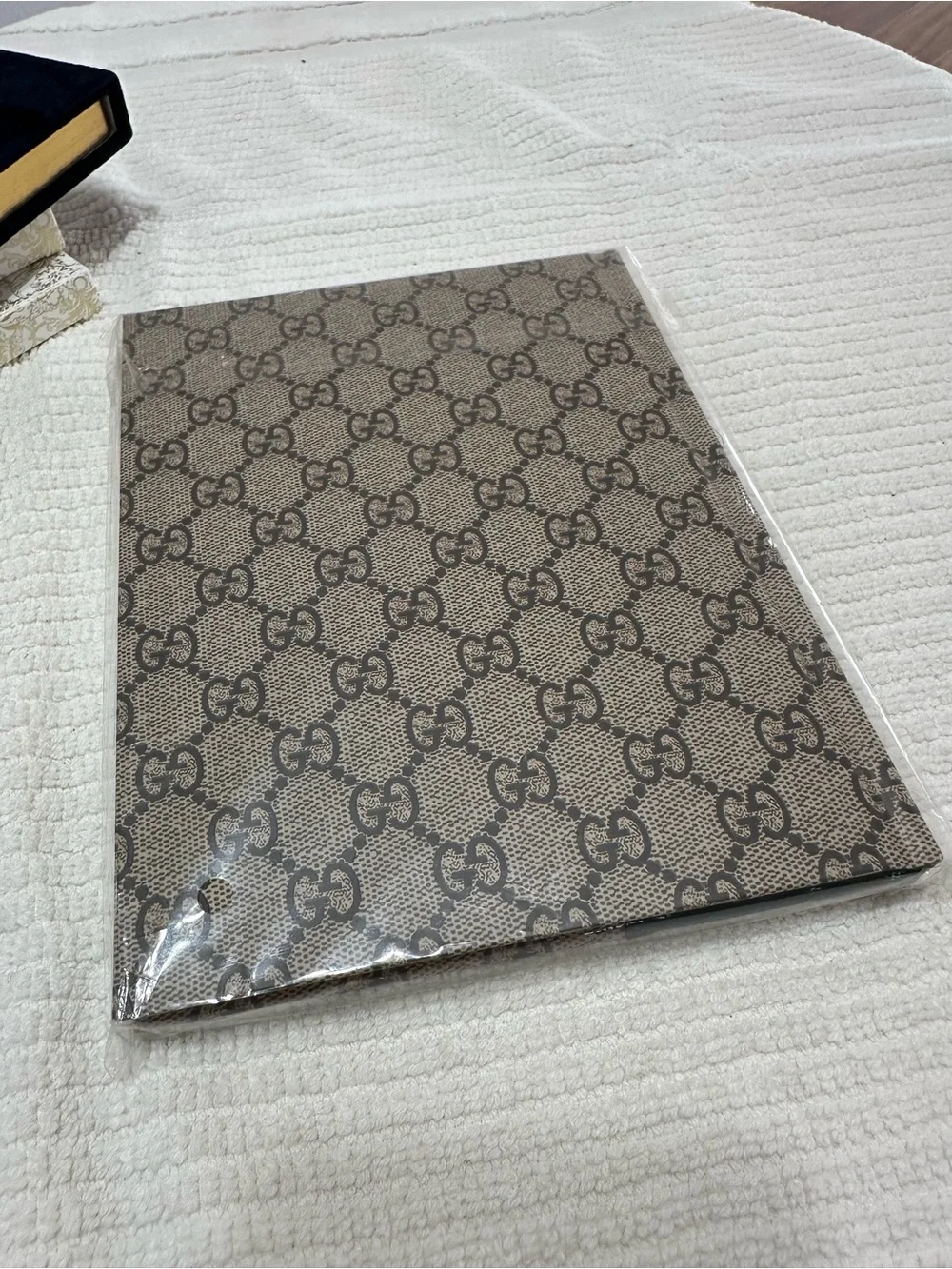 Gucci Brown GG Supreme Canvas Notebook Cover with Multicolor Graphic Accents